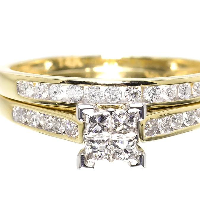 14k Yellow Gold Ladies Princess Diamond Engagement Wedding Bridal Ring Set 1/3ct