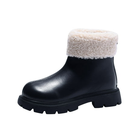 

kpoplk Snow Boots For Kids Autumn And Winter Children Boots Boys And Girls Thick Soles Non Slip Plush Warm Baby Sock Shoes(Black)