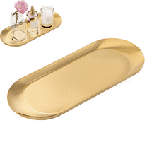 Gold Trinket Tray, Stainless Steel Decorative Tray, Jewelry Plate Decorative Storage Tray, Oval(9.06"x3.74")