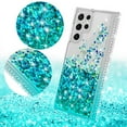 thumbnail image 4 of Liquid Quicksand Glitter Cute Phone Case for Samsung Galaxy S22 Ultra Case for Girls Women Clear Bling Diamond Phone Case Cover - Clear/Teal, 4 of 5