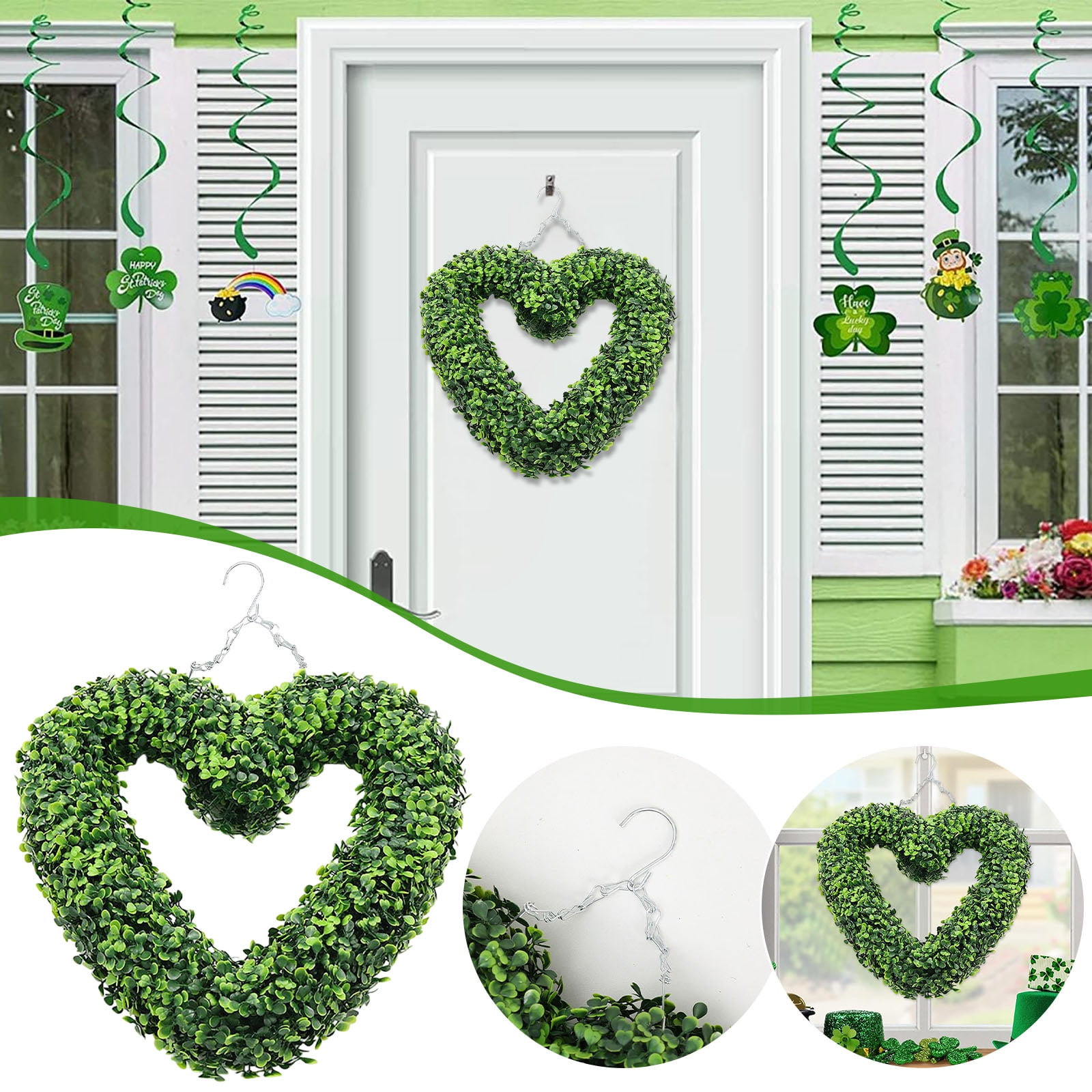 DAMAI 17in Valentine's Day Heart Wreath, Artificial Boxwood Greenery Wreath, Romantic Wedding Decoration,Valentine's Day Gift Door Wall Hanging Window Wedding Party Decoration