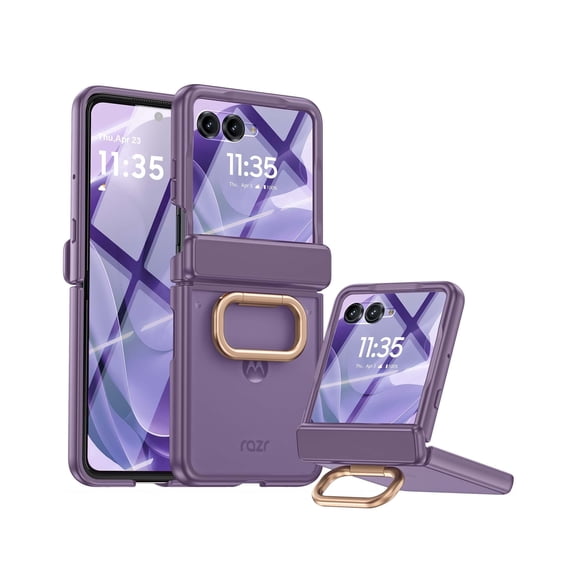 Oupeigar for Motorola Razr 2026/2025/2024 Case with Ring Holder,Screen Protector All-Inclusive Shockproof Wireless Charging Phone Case-Purple