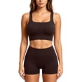 thumbnail image 6 of VBVC Women's Square Neck Workout 2 Piece Short Set , High Waist Yoga Outfit For Women , Ladies' Slim Stretch Athletic Tracksuit,Coffee,Free Size, 6 of 7