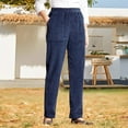 thumbnail image 4 of Pantalones de pana Prolriy para mujer, moda femenina, temperamento, personalidad, color sólido, cintura elástica, rayas, pierna recta, pantalones casuales, pantalones de mujer, azul, L, 4 of 4