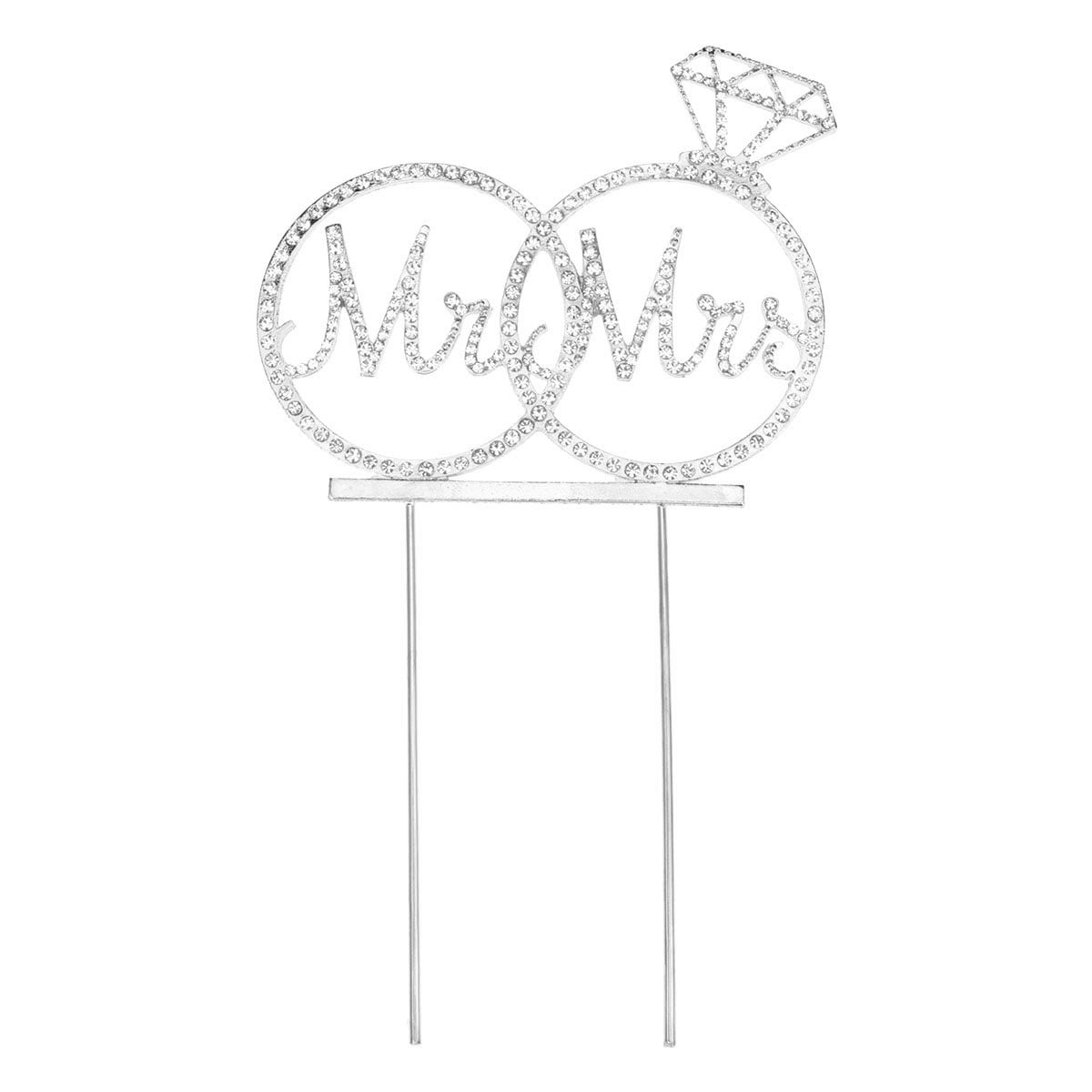 Mr&Mrs Cake Topper Glitter Alloy Rhinestone Birthday Party Cake Pick