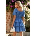 thumbnail image 3 of PRETTYGARDEN Women's Floral Summer Short Dress Square Neck Short Sleeve Tiered Ruffle Boho Swing Dresses, 3 of 6