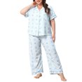 thumbnail image 4 of Agnes Orinda Women's Plus Size Button Down Pajama Set Cute Bow Striped Print Short Sleeve Top and Long Pants Sleepwear Soft 2 Piece Nightwear 3X Blue, 4 of 8