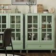 thumbnail image 6 of Modern Buffet Cabinet with Glass Doors and Drawer, Wooden Storage Sideboard for Living Room, Dining Room, Entryway (Mint Green Finish), 6 of 14