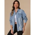 thumbnail image 2 of DARING DIVA Women's Frayed Hem Ripped Distressed Denim Jacket L Light Blue, 2 of 6