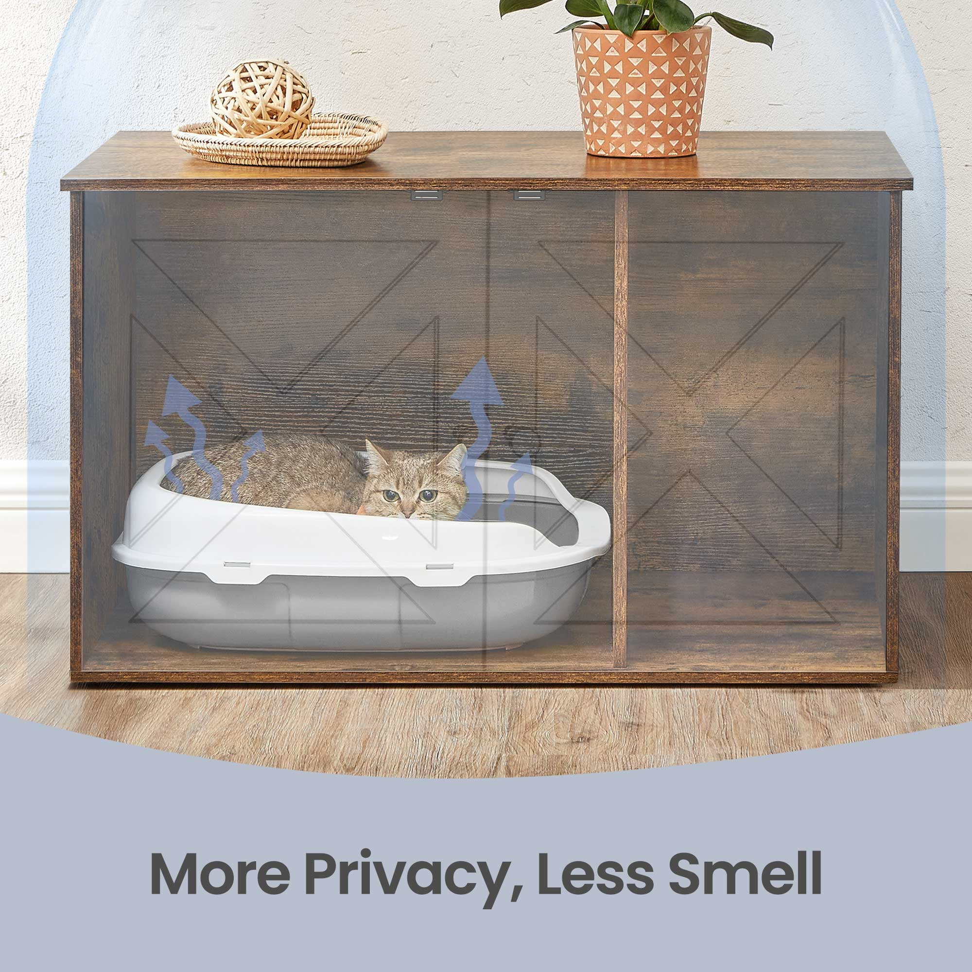 LEDREM Cat Litter Box Furniture Enclosure, Multi-Functional Hidden Washroom with Removable Divider for Indoor Cats,L, Rustic Brown