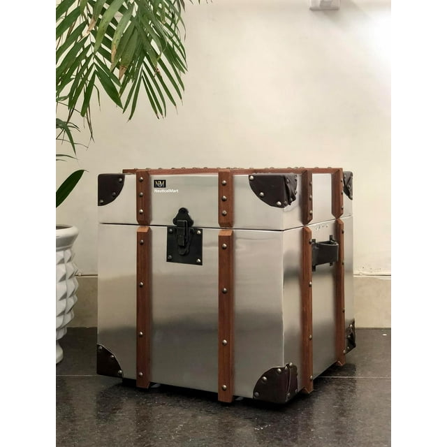 Nauticalmart Table Basse Coffre en Aluminium Table de Chevet Table d'Appoint Aviateur Bout de Canapé Style Avion Avion Salon Mobilier de Bureau à Domicile