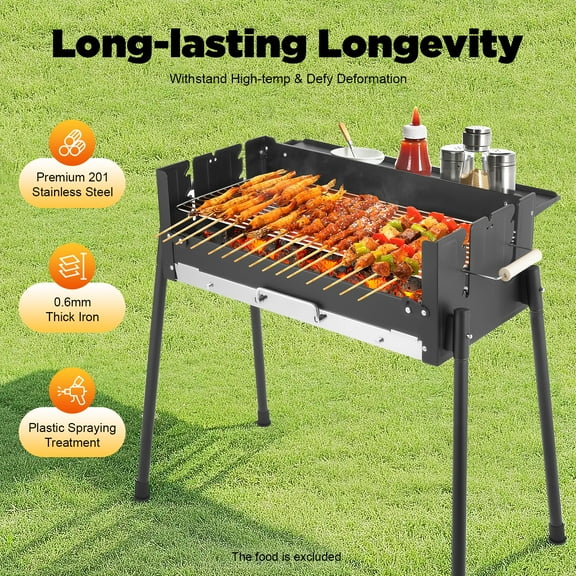 81.5cm Barbecue Charcoal Grill Stainless Steel Folding BBQ Outdoor Camping Barbecue Fits for 3-8 People