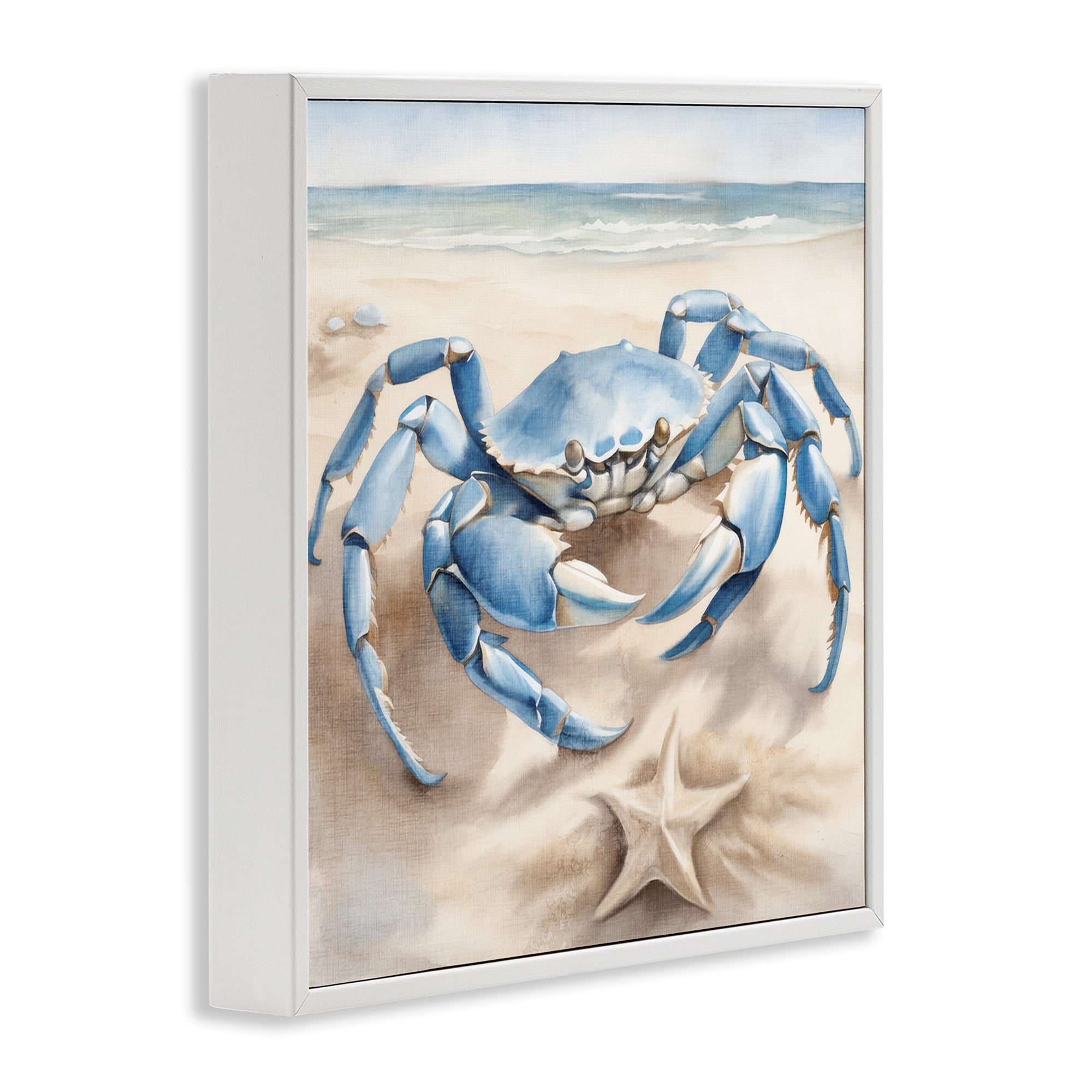 Stupell Industries Crab & Starfish on Beach Animals & Insects Painting White Framed Art Print Wall Art, 17 x 17