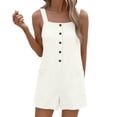 thumbnail image 4 of Rompers for Women Sleeveless Solid Color Jumpsuits for Women Button Down Cotton Summer Shorts Vacation Outfits White, 4 of 6