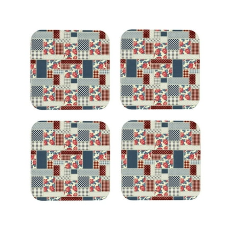 

Coasters Set of 4 - Patchwork In Country Style Drink Coasters for Tabletop Protection Leather Coasters for Living Room Decor and Housewarming Gift Square