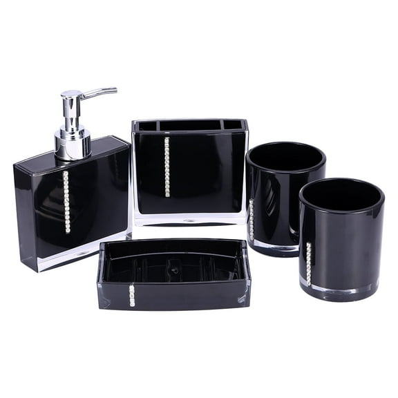 Bathroom Accessories Set, 5 Pieces Acrylic Bathroom Decor Gift Set, Toothbrush Holder, Toothbrush Cup, Lotion Dispenser, Soap Dish,Toilet Brush Holder,Black