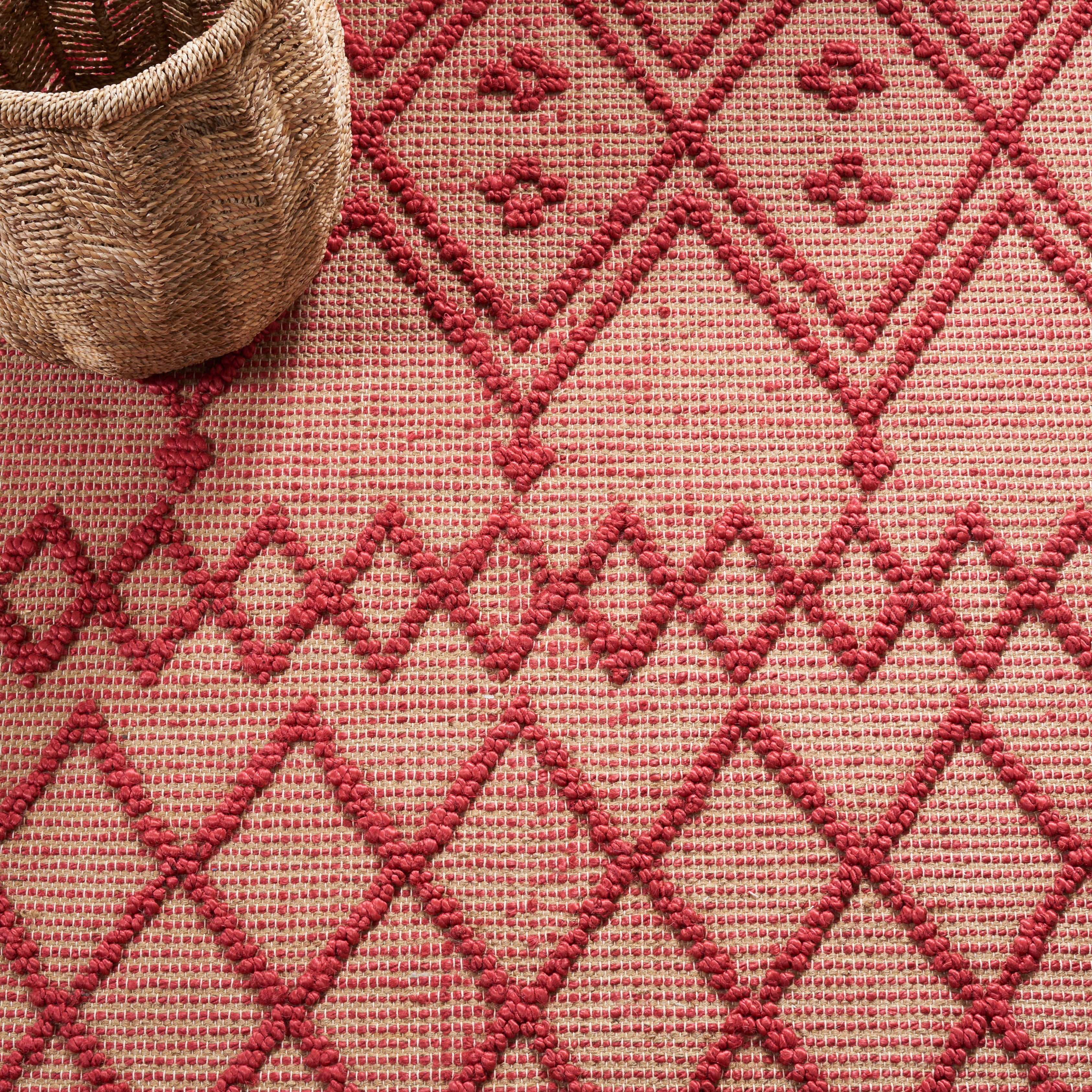 SAFAVIEH Natural Fiber Alfred Geometric Area Rug, Red/Natural, 6' x 6' Square