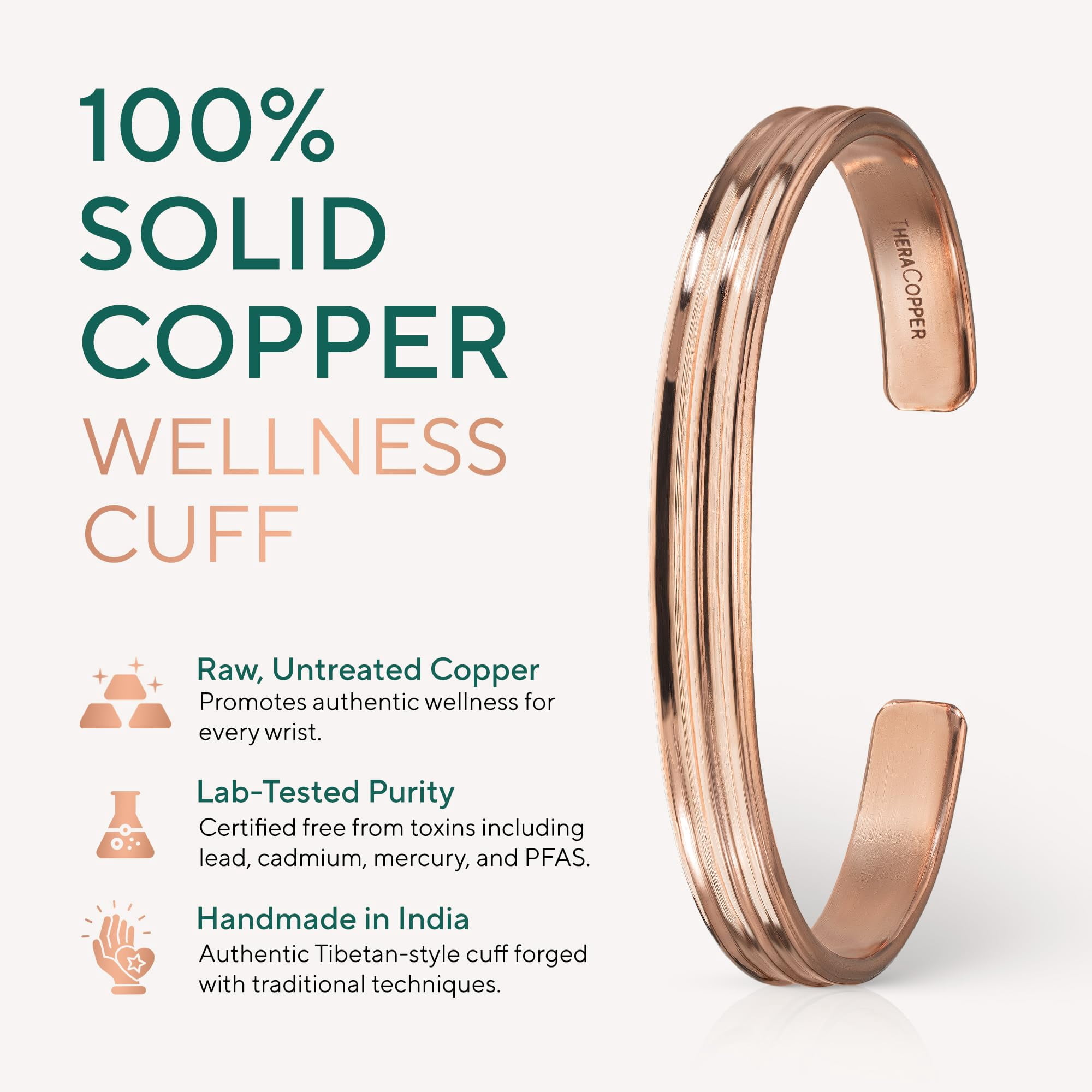 TheraCopper Copper Bracelet for Men & Women — 100% Pure Copper Bracelets — Raw, Solid & Uncoated Handmade Tibetan Bracelet Cuff Bangles (Tier)