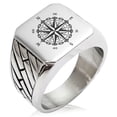 thumbnail image 1 of Stainless Steel Nautical Chaim Compass Geometric Pattern Biker Style Polished Ring, 1 of 1