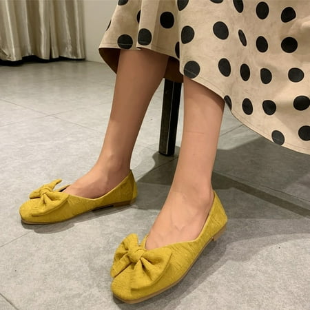

MIASHUI shoes for women Ladies Fashion Solid Color Cloth Bow Knot Square Toe Pump Flat Casual Shoes