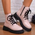 thumbnail image 2 of NECHOLOGY Botas Mujer Adulto Femenino Zapatos Botines de mujer Botas de tobillo de tacón grueso con cordones de cuero de color sólido de estilo británico de moda para mujer (Pink, 7), 2 of 7