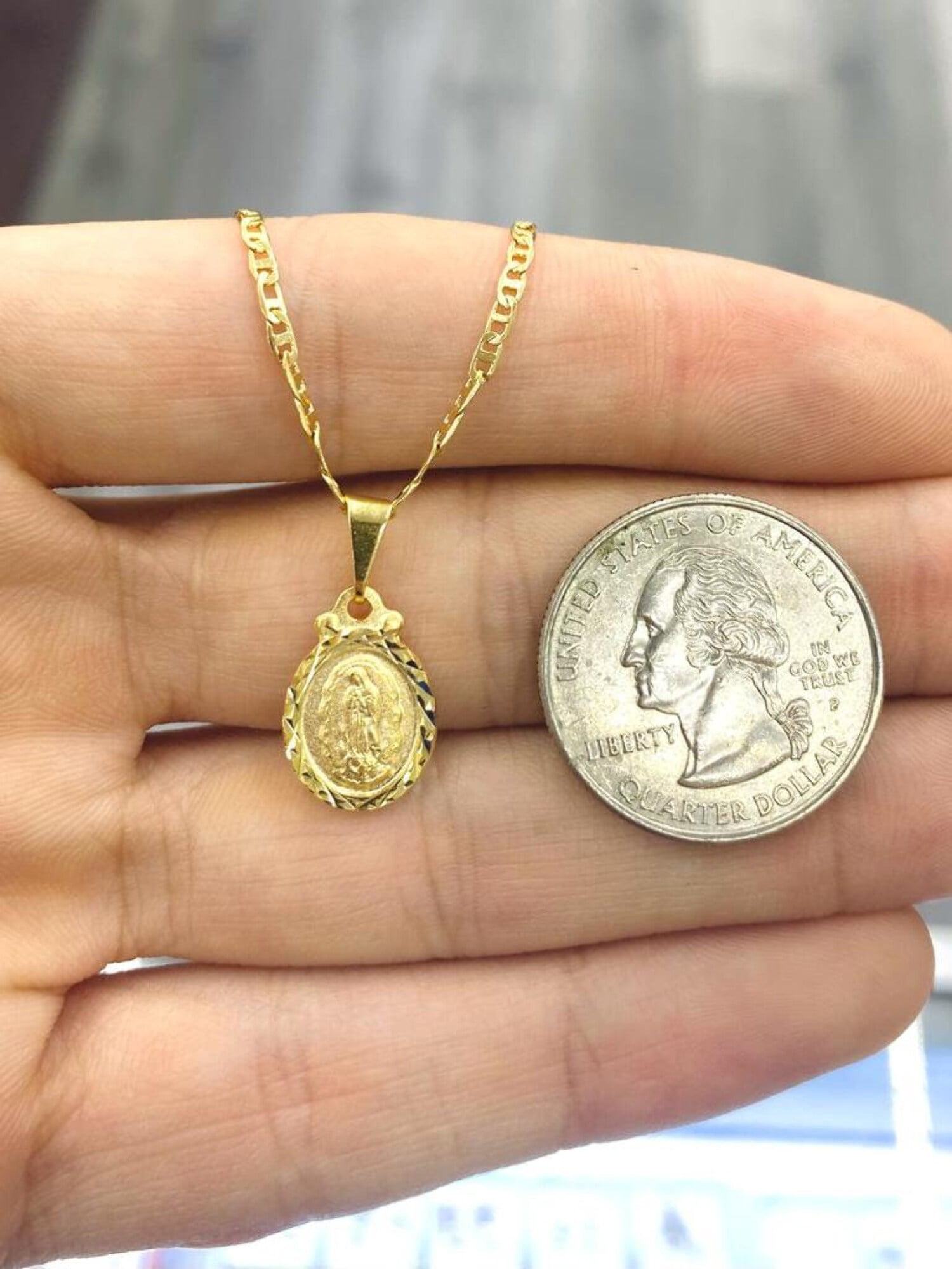 Primejewelry269 14 karat Gold Filled Virgen de Guadalupe Pendant Necklace Chain, 16"