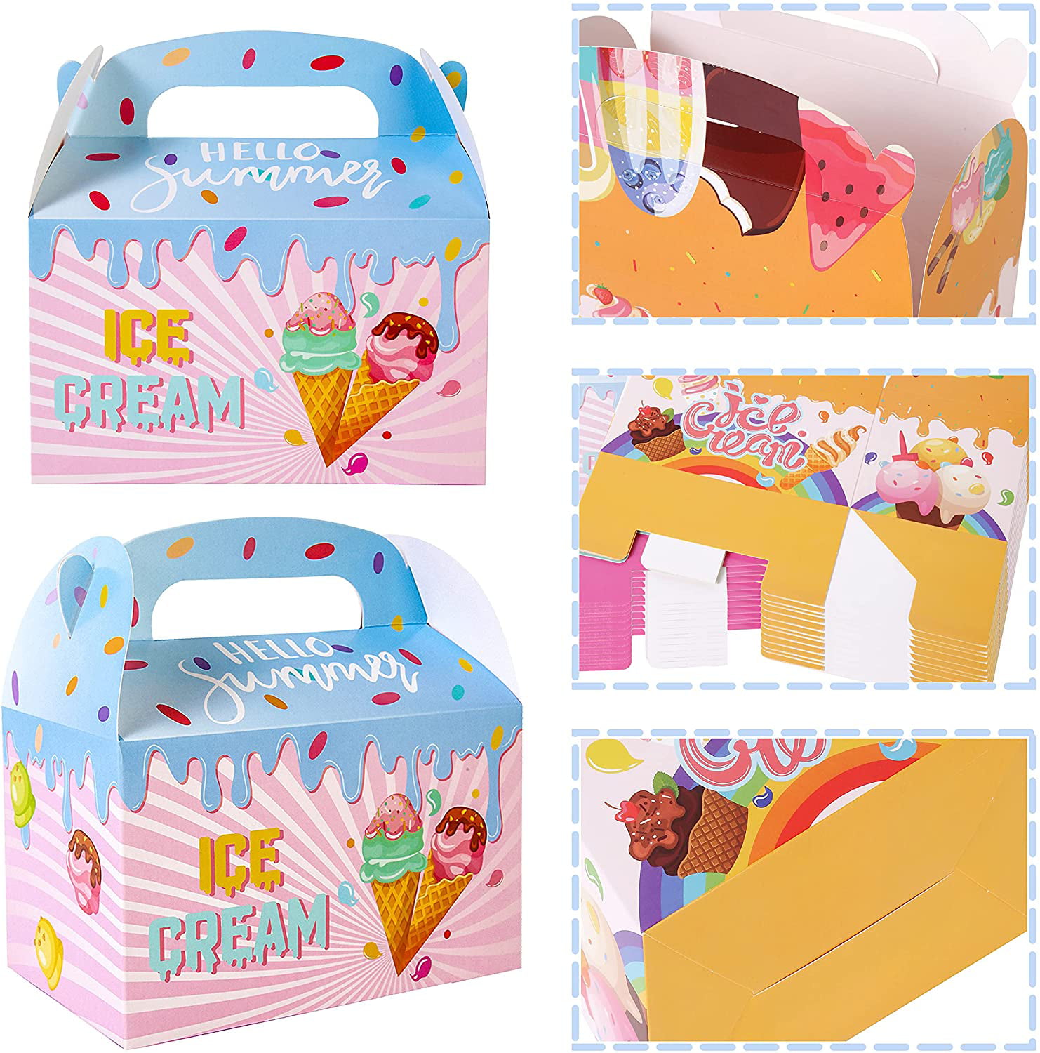 Ice Cream Goodie Boxes Bags Ice Cream Party Favor Decorations 12 Pcs Candy Ice Cream Goody Gift Treat Boxes Ice Cream Themed Kids Adults Birthday Party Supplies