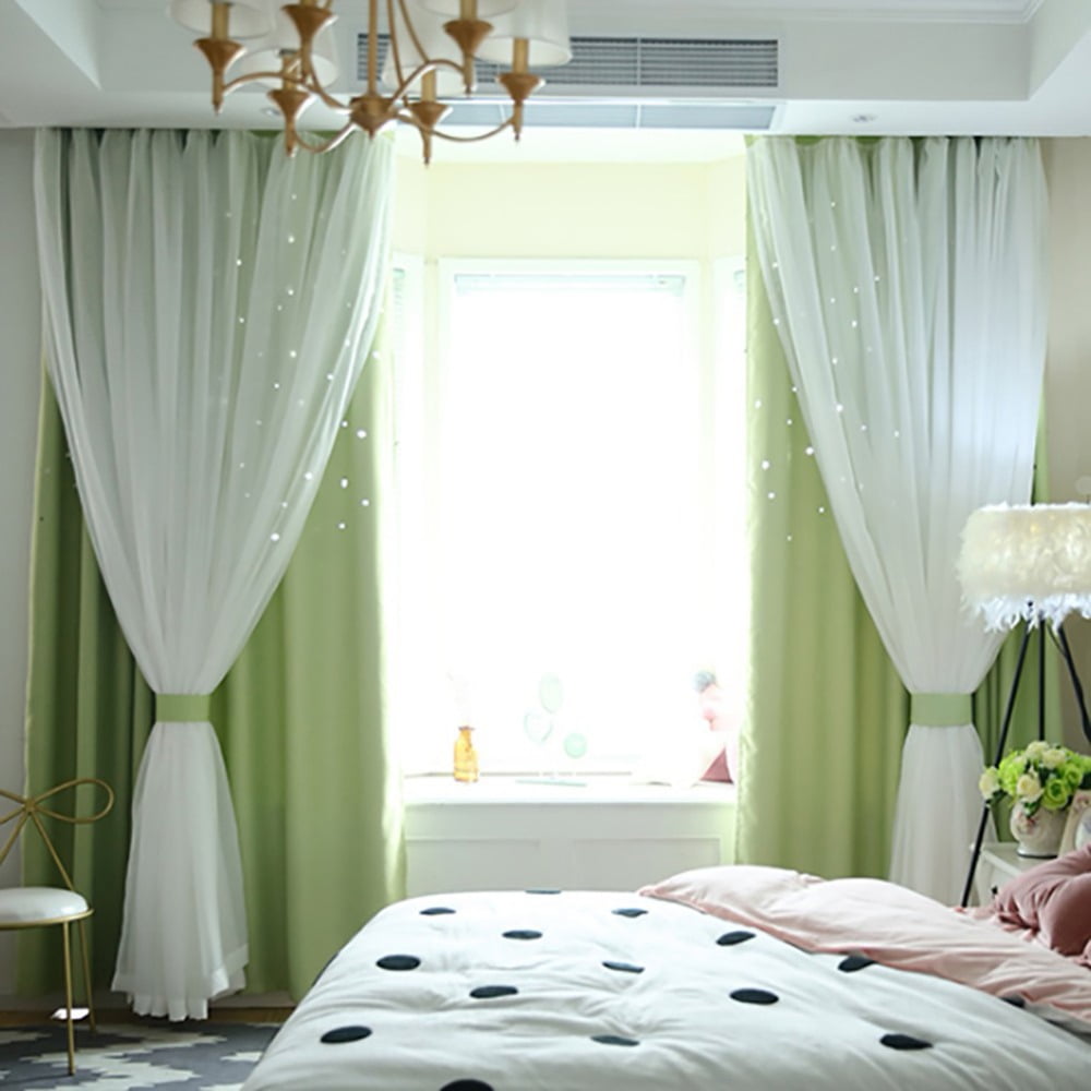 Layered Curtains For Living Room Bedroom Solid Blackout And Sheer Window Curtain Panel Pair With Grommet Top Romantic Layered Double Deck Window Dressing Green Walmartcom Walmartcom