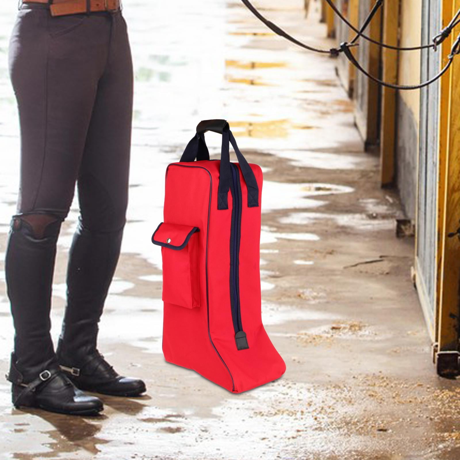 figatia Portable Knight Boot Bag with Carrying Handle for Camping Side Pocket Versatile Large Capacity Equestrian Equipment Organizer Red