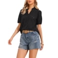 thumbnail image 4 of INSPIRE CHIC Eyelet Tops for Women Summer Short Sleeve Casual V Neck Hollow Out Shirts XS Black, 4 of 6