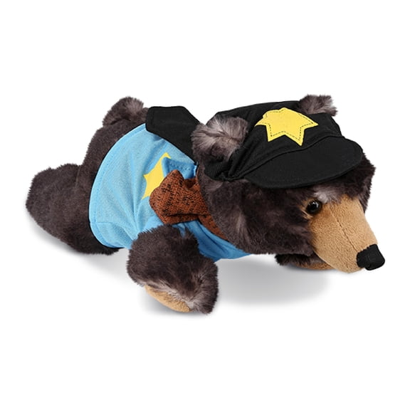 DolliBu Lying Wild Black Bear Police Officer Plush Toy - Soft Black Bear Cop Stuffed Animal Dress Up with Cute Cop Uniform and Cap Outfit - 10 Inches