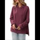 thumbnail image 2 of Sudadera con Capucha de Gran Tamaño para Mujer, Informal, de Larga, de Punto, con Cordón Ajustable, Abertura Lateral y Bolsillo Vino Tinto L, 2 of 10
