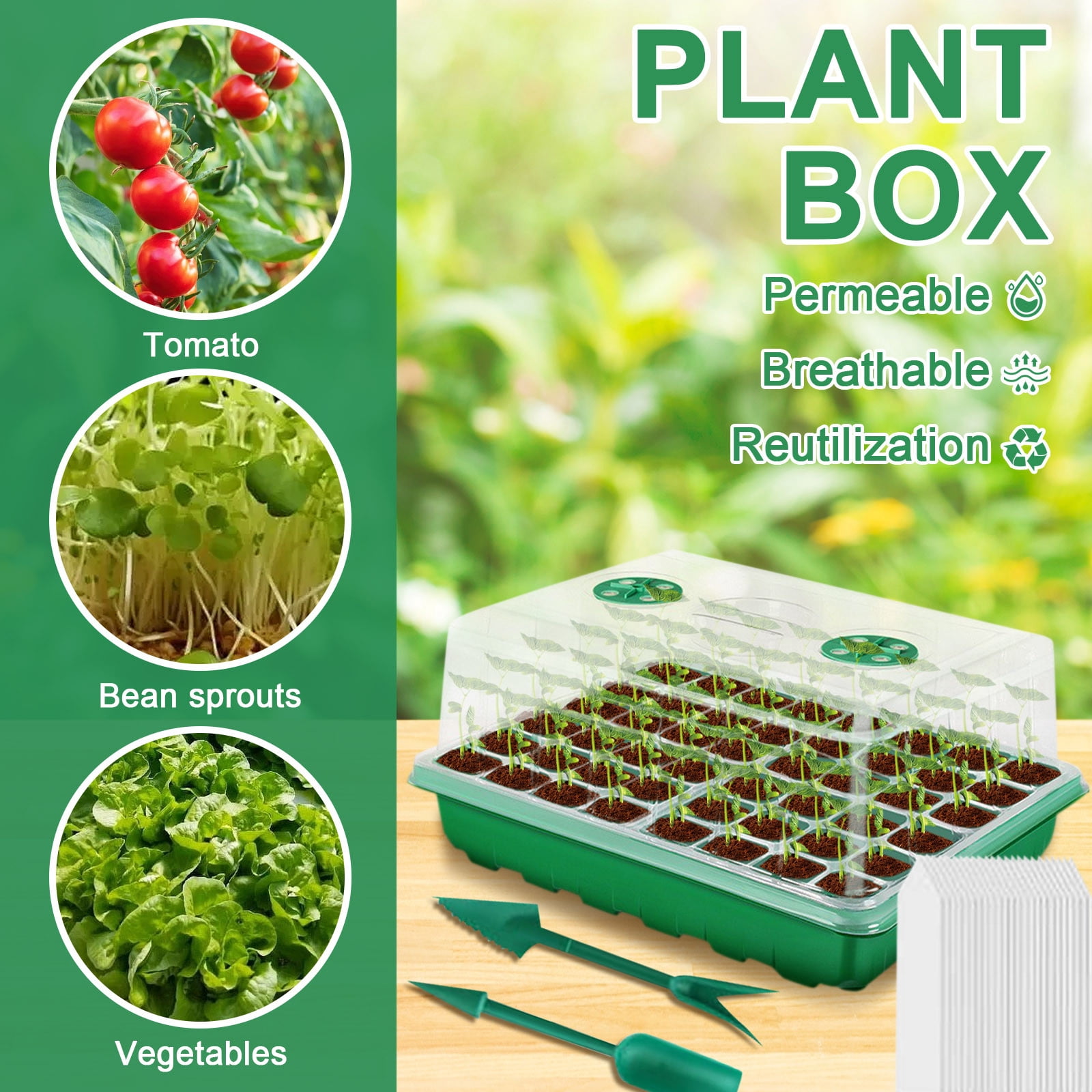 48 Cell Seed Starter Tray Kit Seedling Germination Box with Humidity Dome Propagation Tray Plant Growing Container Indoor Gardening Seed Starting Cultivation Set