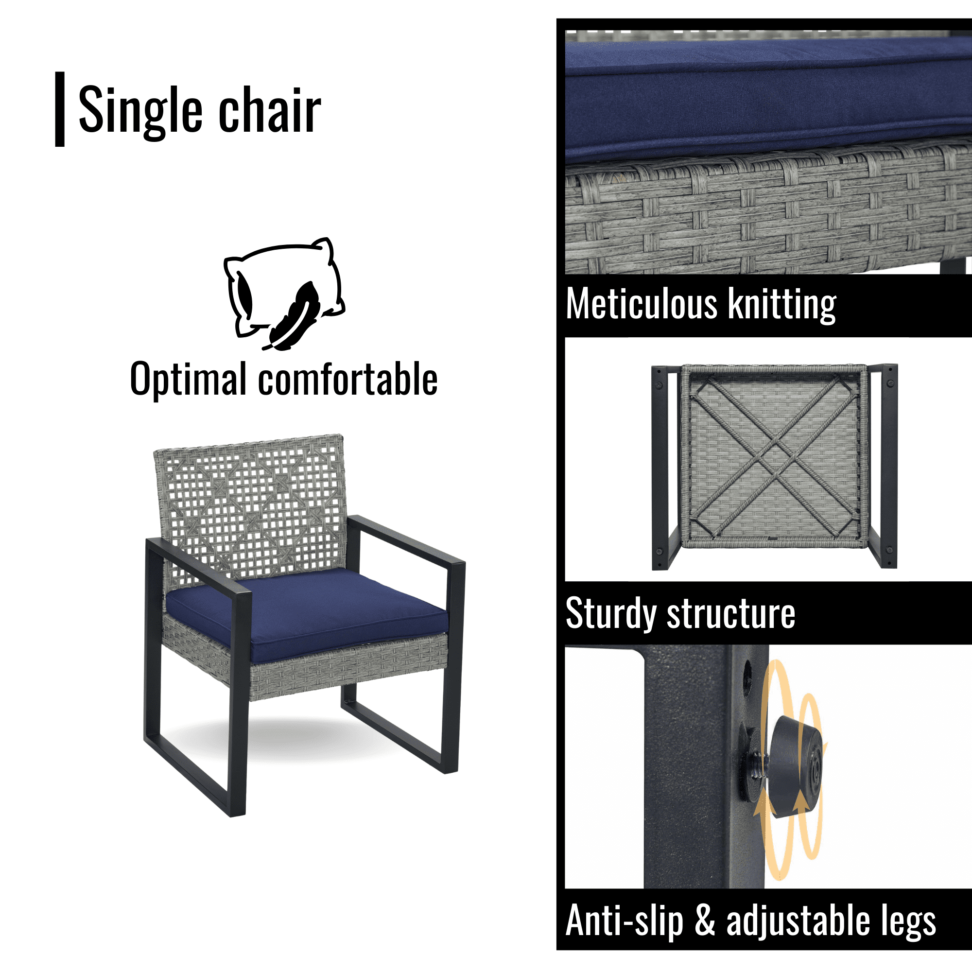 Clearance! Patio Conversation Set for 4, All-weather Outdoor Rattan Furniture Set, Wicker Sectional Patio Table and Chairs Set for Porch Backyard Balcony, Navy Cushions