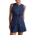 thumbnail image 1 of Conjunto de 2 Piezas de Mezclilla para Mujer, Informal, de Negocios, Sin Mangas, Blazer, Chaleco, Top y Pantalones Cortos, Conjunto de Chándal Azul Oscuro S, 1 of 10