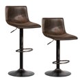 thumbnail image 1 of Gymax Ensemble de 2 Tabourets de Bar Réglables Chaises de Bar Pivotantes Tissu de Cuisine de Pub Brun Rétro, 1 of 10