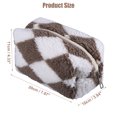 thumbnail image 2 of Portable Cosmetic Bag Travel Makeup Bag Storage Bag Plaid Pattern Terry Cloth Brown White, 2 of 6