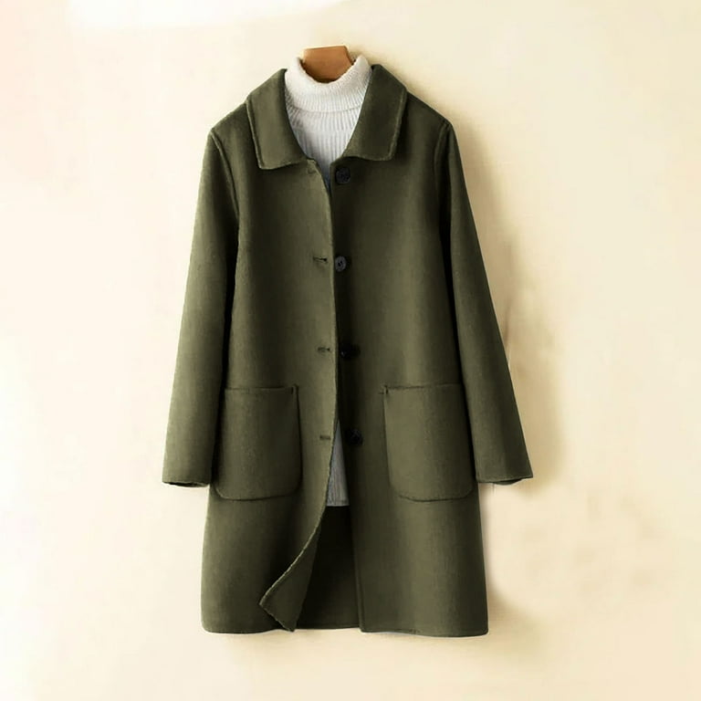 Wool Blend Trench Coat Womens Single Breasted Overcoat Lapel