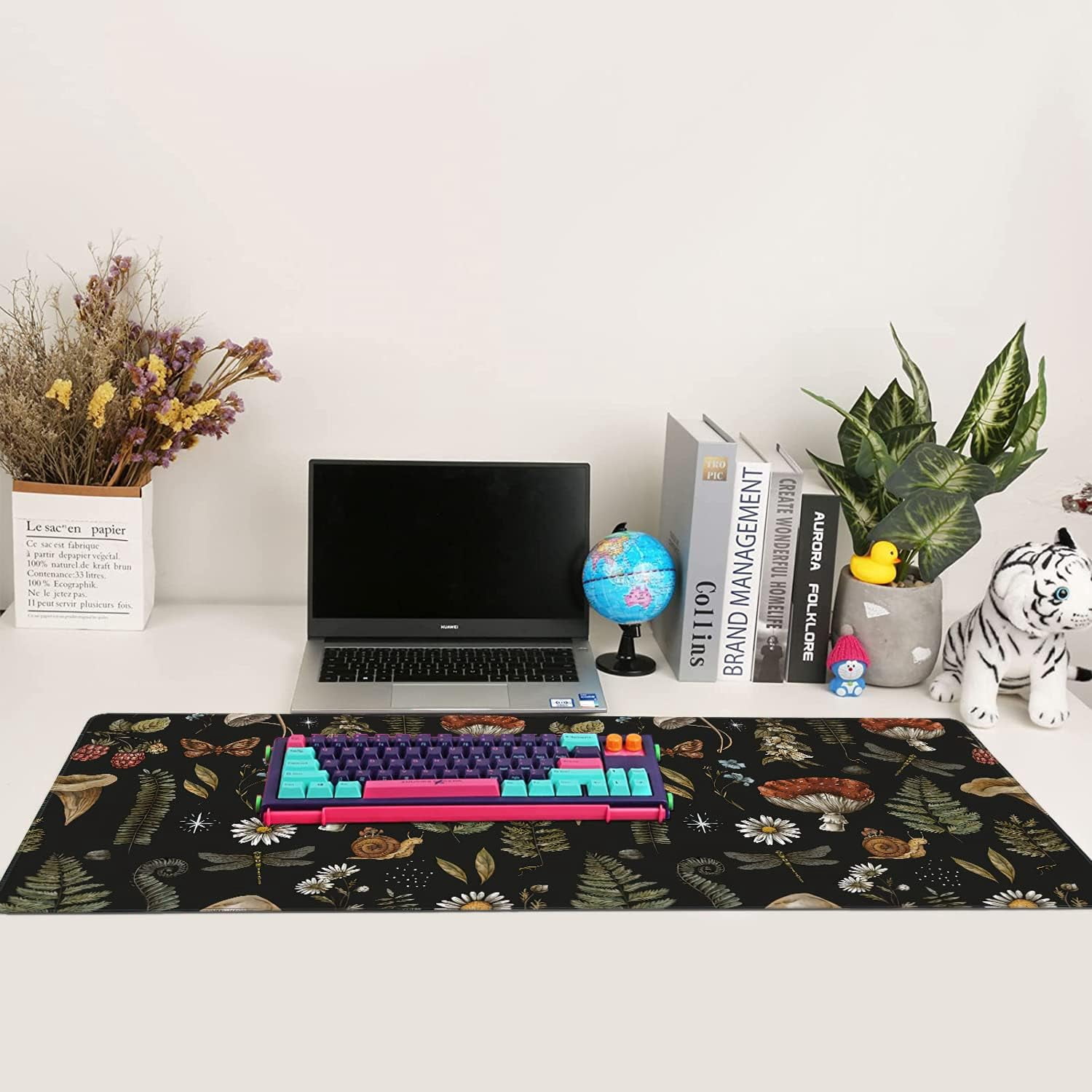 Vintage Mushroom Large Mouse Pad Extended Gaming Mouse Pad Waterproof Desk Mat with Stitched Edge,Non Slip Base Keyboard Mouse pad for Home Office 35.4" X 15.7"