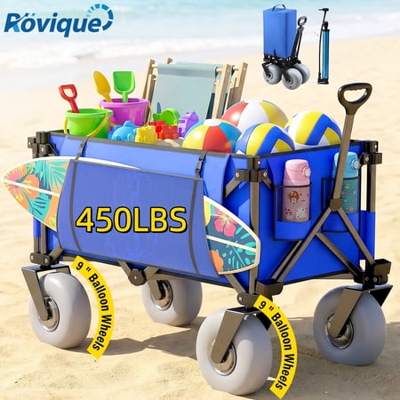 Rovique Double Wagon Stroller for Toddlers & Kids – Foldable Push/Pull Cart with Canopy, Cup Holder All-Terrain Wheels