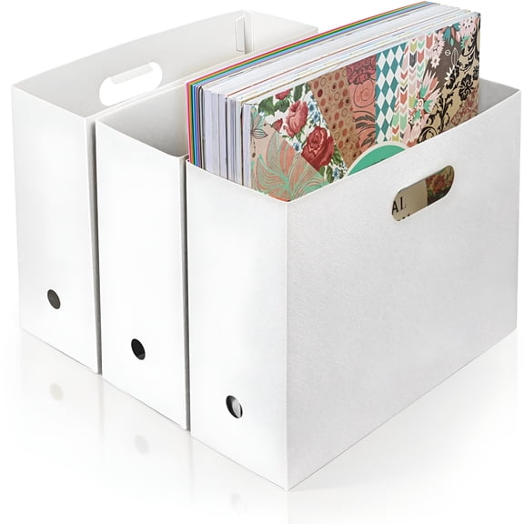 ICERUN Foldable Scrapbook Paper Storage Organizer,12x12 Scrapbook Paper Storage,Plastic File Organizer,White,3 Pack