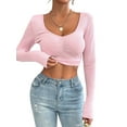 thumbnail image 2 of Women'S Long Sleeve Going Out Crop Top Pleated Trendy Shirt Sweetheart Neck Y2K Ruched Cropped Tops Pink S, 2 of 9