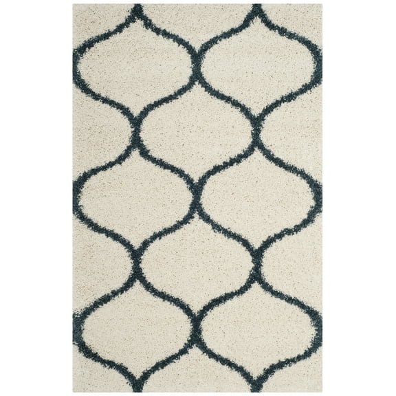 SAFAVIEH Hudson Arline Geometric Shag Area Rug, Ivory/Slate Blue, 4' x 6'