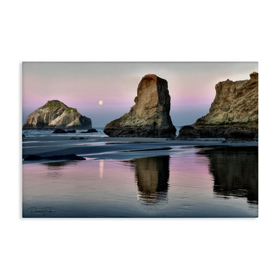 Stupell Industries Moonlit Beach Cliffs Landscape Photography Gallery Wrapped Canvas Art Print Wall Art, 24 x 16