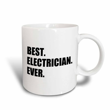 3dRose Best Electrician Ever - fun gift for electronics job - black text, Ceramic Mug,