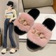 thumbnail image 2 of Pantuflas peludas y esponjosas con punta abierta para otoño e invierno, pantuflas cálidas de suela gruesa para interior de casa para mujer, pantuflas de algodón a la moda para mujer, 2 of 5
