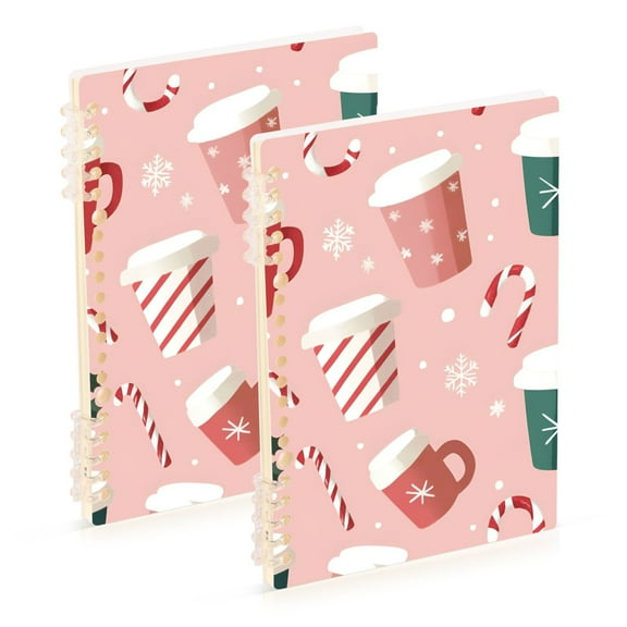 FORMRS 1-Subject Spiral Notebook 8" x 5" College Ruled 60 Refillable Sheet, 2 Pack, Pink Christmas Cups