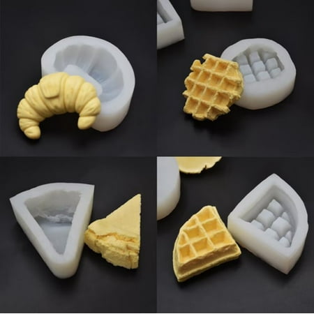 

food grade Silicone Mini Round Waffle Cookie Simulation Waffle Croissant Silicone Mold，Baking Cake Scented Candle Silicone Mold-4pack