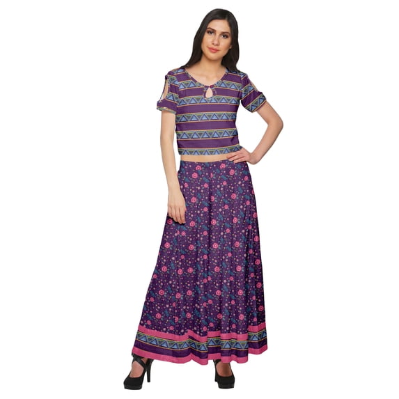 Moomaya Crop Top With Loose Palazzo Set For Women Printed Ethnic Clothing