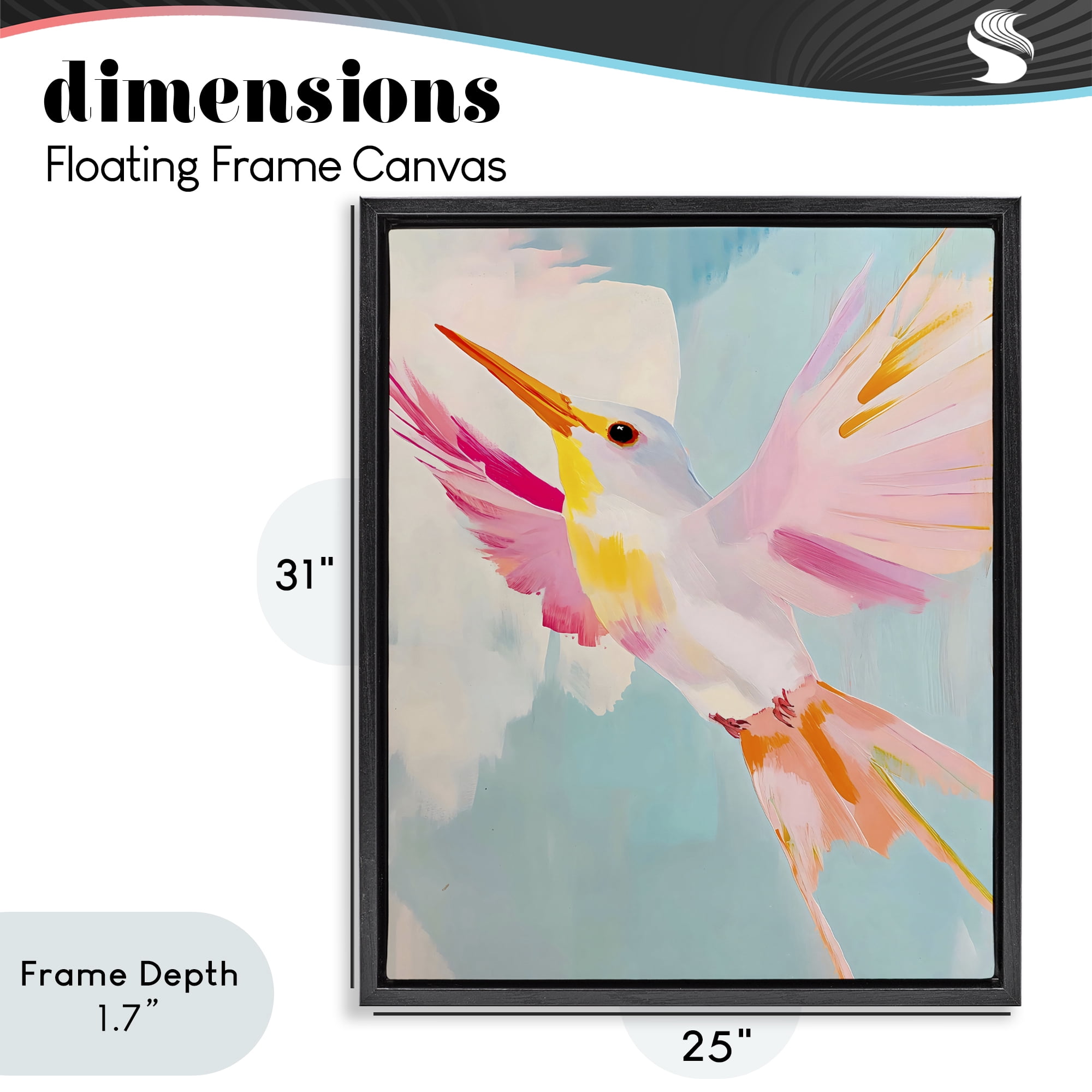 Stupell Industries Pastel Hummingbird Soaring Black Framed Floater Canvas Wall Art, design by The Prints Vibe